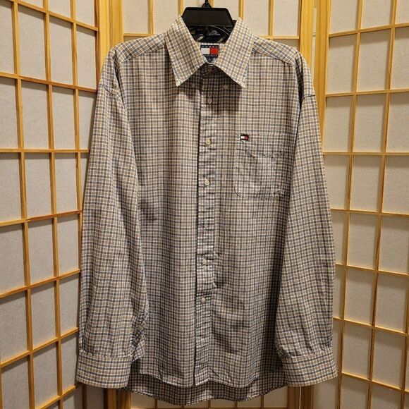 Tommy Hilfiger Mens Plaid Button Down Pocket Logo Shirt Sz L - Picture 1 of 10